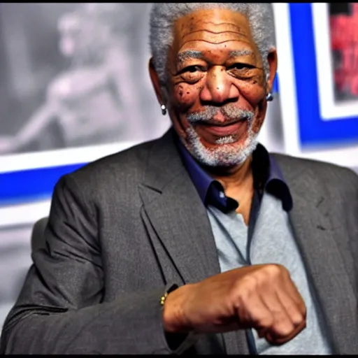 Image similar to morgan freeman punching a my little pony character