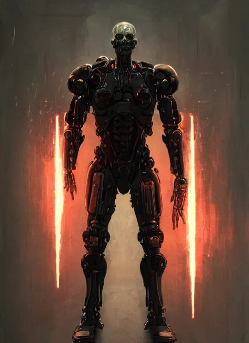 Image similar to julian beck as victor stone, full body concept, cyborg, borg, strogg, face of a man, terminator, flesh, quake strogg, doom demon, wolfenstein, monstrous, powerful, symmetry, symmetrical, concept art by ruan jia and greg rutkowski