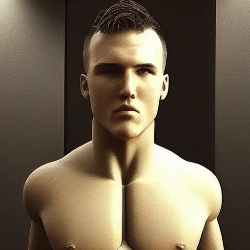 Image similar to “a realistic detailed photo of a guy who is an attractive humanoid who is half robot and half humanoid, who is a android, Mike Trout, shiny skin”