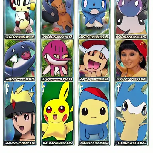 Image similar to pokemon cards with snooki, joe biden, nicki minaj, kim kardashian, osama bin laden, pokemon anime style, hd 8k image high detail, at target