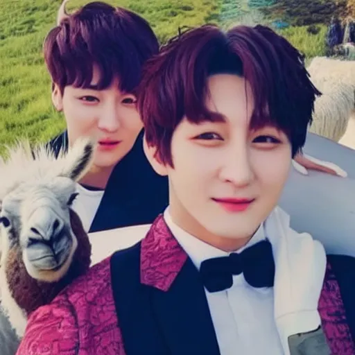 Prompt: jung kook with a llama