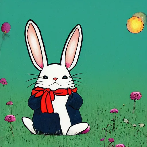 Image similar to happy bunny by Hayao Miyazaki