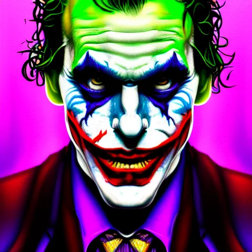 Prompt: An extremely psychedelic portrait of The Joker, surreal, LSD, face, detailed, intricate, elegant, lithe, highly detailed, digital painting, artstation, concept art, smooth, sharp focus, illustration