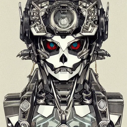 Image similar to anime manga skull portrait young woman gundam cyborg skeleton, intricate, elegant, highly detailed, digital art, ffffound, art by JC Leyendecker and sachin teng