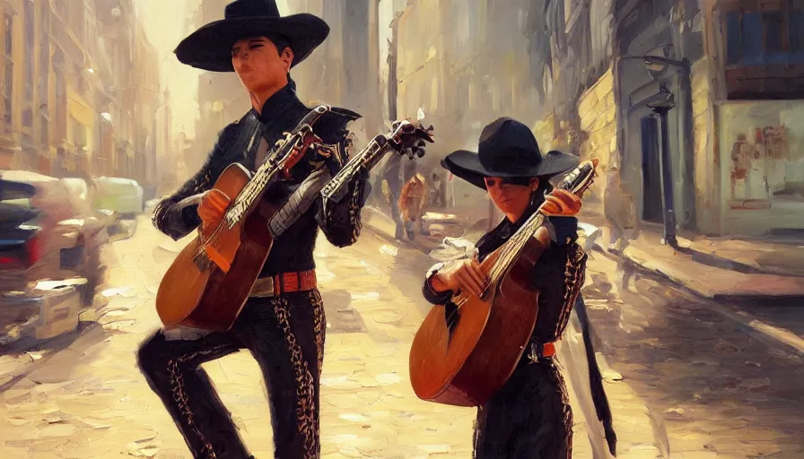 Prompt: mariachi, cinematic shot, concept art oil painting by jama jurabaev, extremely detailed, brush hard, artstation, high quality, brush stroke