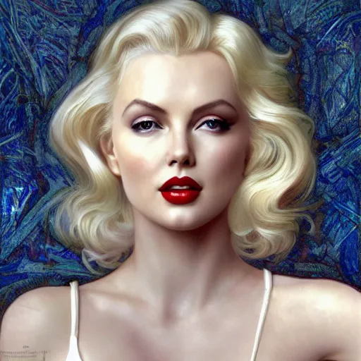 Prompt: portrait of a genetic combination of charlize theron and marilyn monroe and dove cameron and taylor swift and margot robbie, white cloth in wind shining, 8 k highly detailed, sharp focus, illustration, art by artgerm, mucha, bouguereau