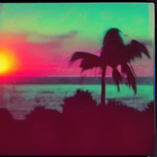 Image similar to polaroid of synthwave sunset