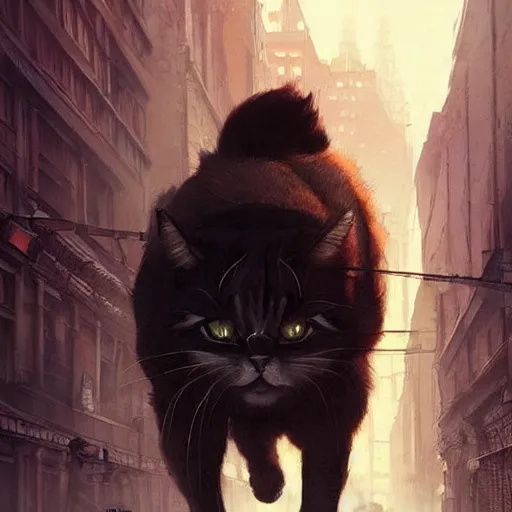 Image similar to gigantic cat walking on apocalyptic city, very detailed fine art, top of pinterest, trend of artistation, style of ( ( kadinski ) ) greg rutkowski and ilia kuvshinov