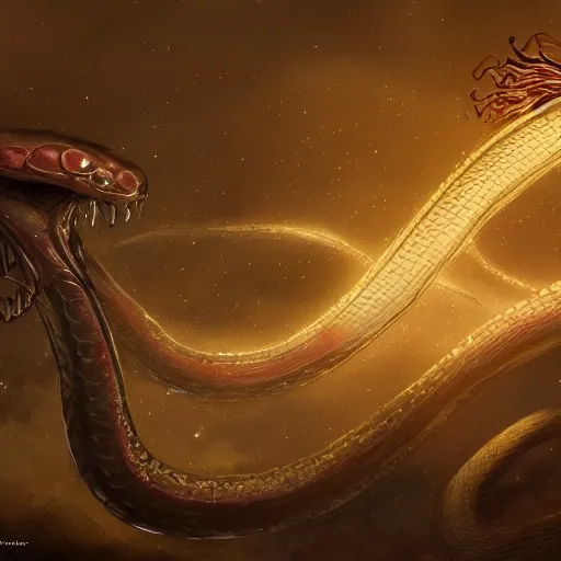 Prompt: living serpent constellation, extremely detailed, 8 k, fantasy, elegant, pale, highly detailed, digital painting, artstation, concept art, smooth, sharp focus, illustration,