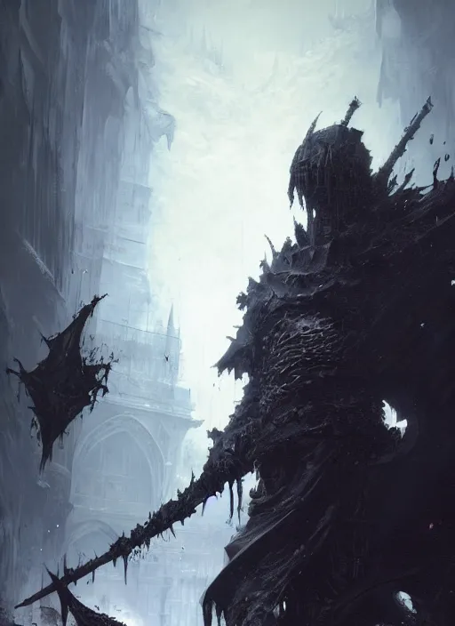 Image similar to 4k dark fantasy artwork of the ashen one from dark souls 3, art by greg rutkowski, art by craig mullins, art by thomas kincade, art by Yoshitaka Amano