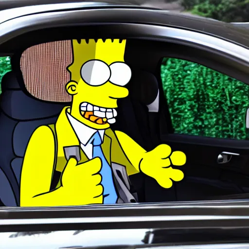 Image similar to bart simpson driving a hearse