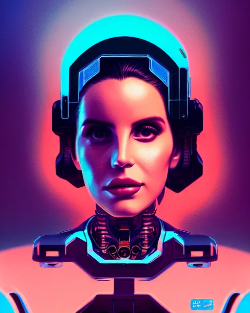 Image similar to portrait of lana del rey as a cyborg. intricate abstract. intricate artwork. by tooth wu, wlop, beeple, dan mumford. octane render, trending on artstation, greg rutkowski very coherent symmetrical artwork. cinematic, hyper realism, high detail, octane render, 8 k, iridescent accents