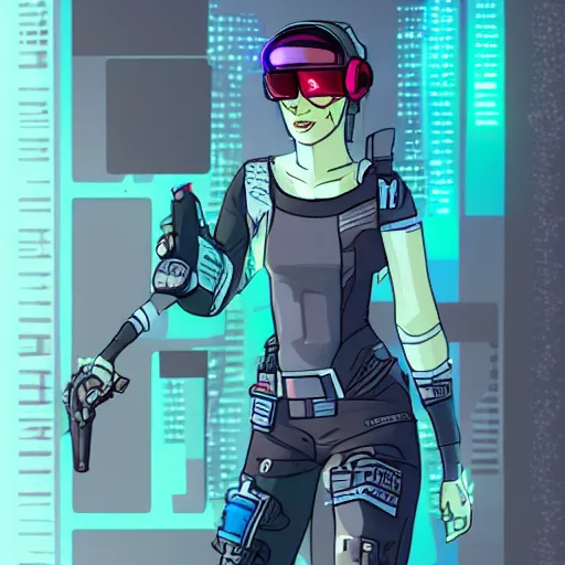 Prompt: a cyberpunk pilot in the style of berryverrine