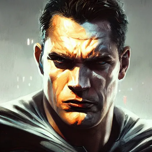 Image similar to closeup portrait of batman, realistic portrait, dramatic lighting, city background, moon, trending on artstation, high detail, painted by greg rutkowski and igor kieryluk