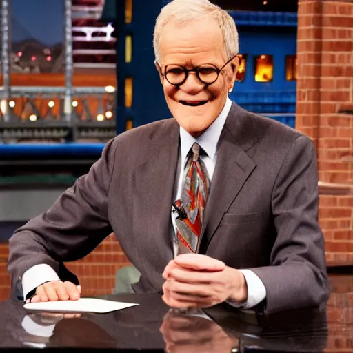 Image similar to animatronic David Letterman, exposed mechanics, photo, Stan Winston studios, detailed, 4k