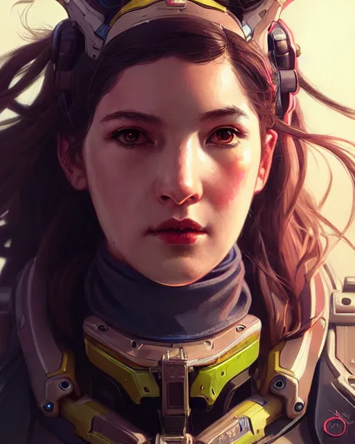 Image similar to d. va from overwatch, character portrait, portrait, close up, concept art, intricate details, highly detailed by greg rutkowski, michael whelan and gustave dore