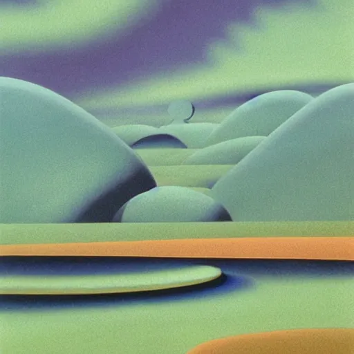 Prompt: abstract inscape by Roger Dean gorgeous detailed matte painting, muted pastel colors