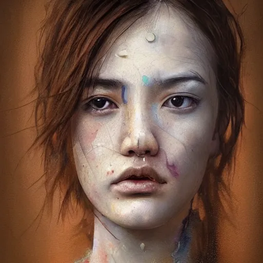 Image similar to hyperrealistic mixed media painting by thomas eakes and xiang duan, perfect facial symmetry, dim volumetric lighting, 8 k octane beautifully detailed render, post - processing, portrait, extremely hyper - detailed, intricate, epic composition, brown eyes, highly detailed eyes, realistic eyes, cinematic lighting, masterpiece, trending on artstation, very very detailed, masterpiece, stunning,