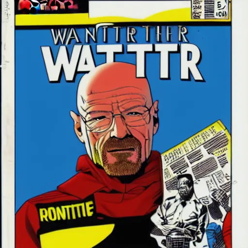 Prompt: Walter white 1987 marvel comic book cover by rob lee, pouches, belts, straps