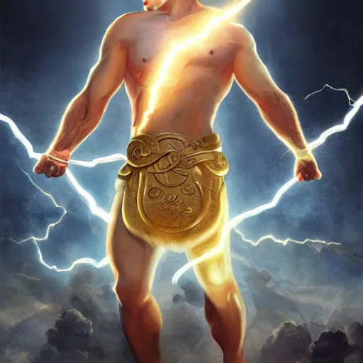 Image similar to benjamin netanyahu as the greek god of lightning, lightning bolts, highly detailed, ultra clear, by artgerm and greg rutkowski