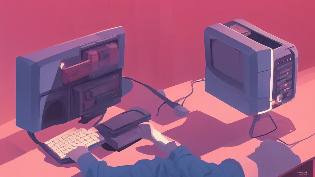 Image similar to stylized minimalist retro computer, loftis, cory behance hd by jesper ejsing, by rhads, makoto shinkai and lois van baarle, ilya kuvshinov, rossdraws global illumination