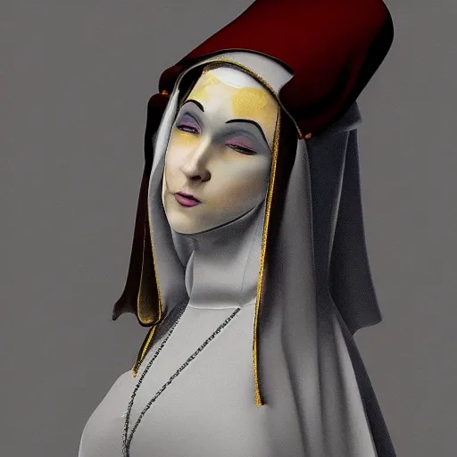 Image similar to female character design inspired by venice carnival and nun | | concept art, gray