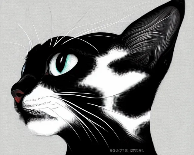 Image similar to black and white cat, a simple vector based illustration, by ross tran, artgerm