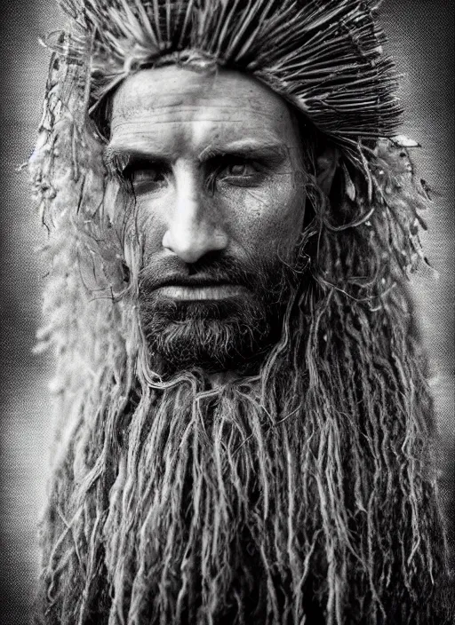 Image similar to Award winning Editorial photo of a medieval Native Liechtensteiners with incredible hair and beautiful hyper-detailed eyes wearing traditional garb by Lee Jeffries, 85mm ND 5, perfect lighting, gelatin silver process