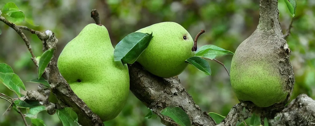 Image similar to a cute green pear animal; nature photography