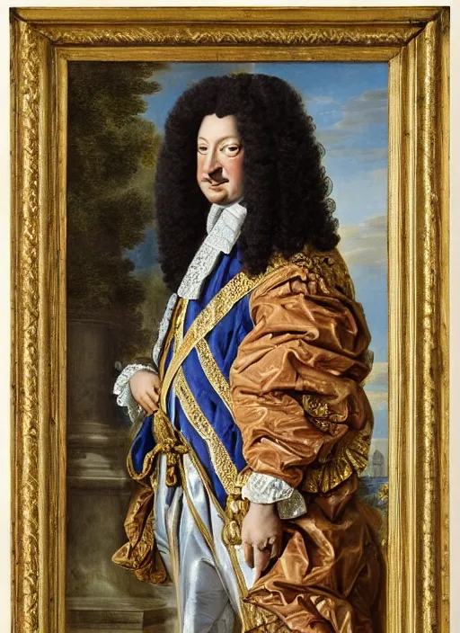 Prompt: portrait of Louis xiv of France in his coronation garb by hyacinthe rigaurd