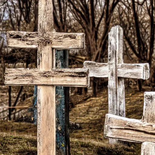 Image similar to beautiful photograph three 1st century empty wooden crosses on calvary hill, close up, dslr photo