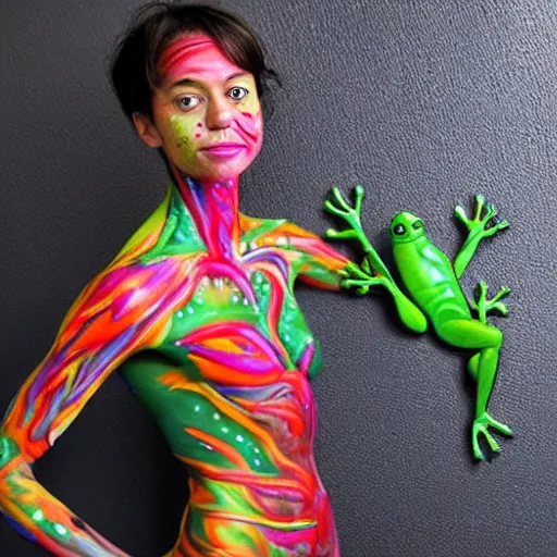 Image similar to human form bodypainting. tileable frogs painted on a human figure.