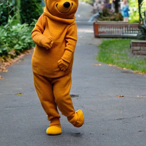 Image similar to Winnie the Pooh, dressed fashionably