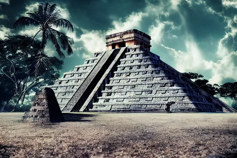 Prompt: holiday photo of chichen itza in a cyberpunk future by filip hodas