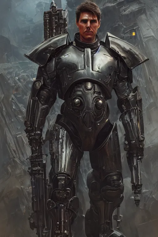 Prompt: Portrait of Tom Cruise as inquisitor in power armor warhammer 40000, imperium, dark, intricate, highly detailed, smooth, artstation, digital illustration by Ruan Jia and Mandy Jurgens and Artgerm and Wayne Barlowe and Greg Rutkowski and Zdislav Beksinski