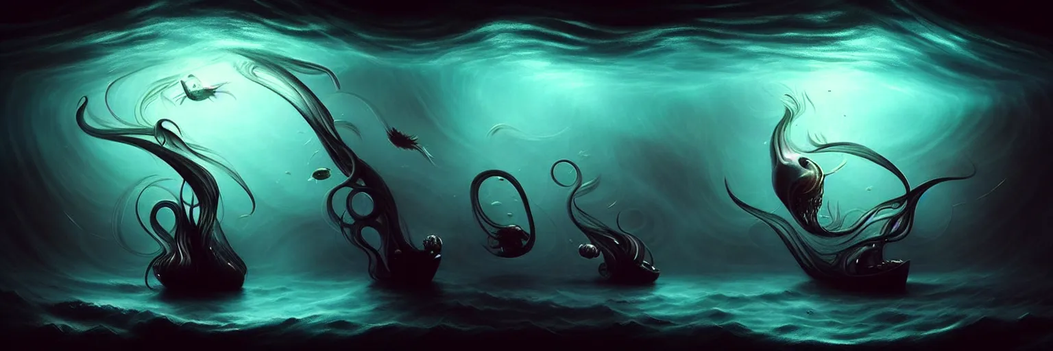 Image similar to whimsical surreal deep sea creatures, dramatic lighting, surreal dark uncanny painting by ronny khalil