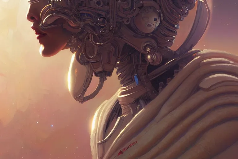 Image similar to ancient alien, technical space suit, intricate, elegant, highly detailed, digital painting, artstation, concept art, smooth, sharp focus, illustration, art by artgerm and greg rutkowski and alphonse mucha