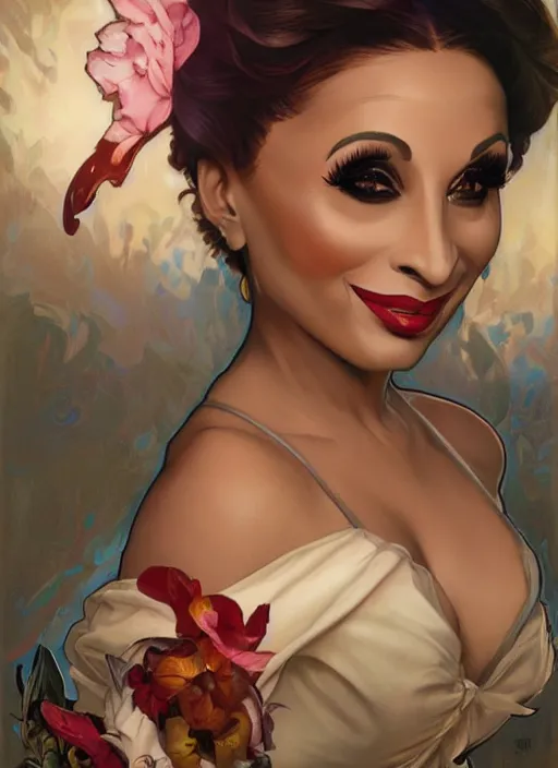 Image similar to bianca del rio, painting by artgerm and greg rutkowski and alphonse mucha