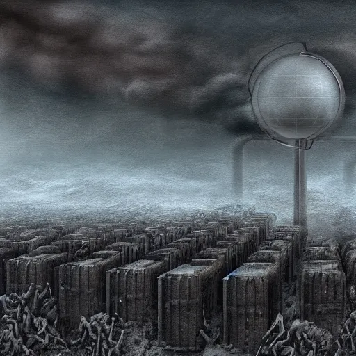 Image similar to nuclear winter, dystopian surrealism, digital painting