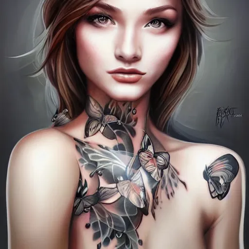 Image similar to tattoo design, beautiful portrait of a girl by artgerm, artgerm