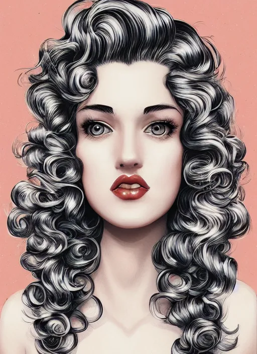 Prompt: beautiful barrista, cute retro attire, full body portrait, blonde curly hair, quizzical expression, dark fantasy, symmetrical face two identical symmetrical eyes,feminine figure, smooth skin,gorgeous, pretty face, beautiful body, high detail, realistic, cgsociety, artgerm, trending on artstation,