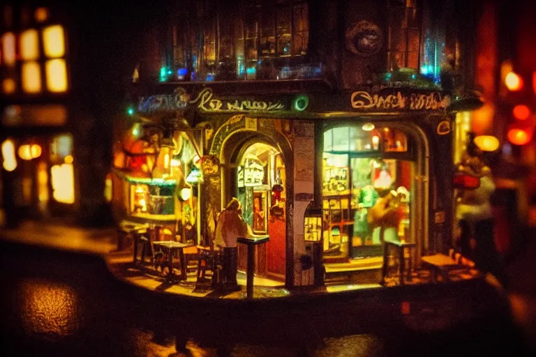 Prompt: an irish pub, digital art, sunset, beautiful lighting, by Yoshitaka Amano, happy atmosphere, trending on artstation, depicted as a needle felt diorama, macro photograph, 24mm Sigma lens f8