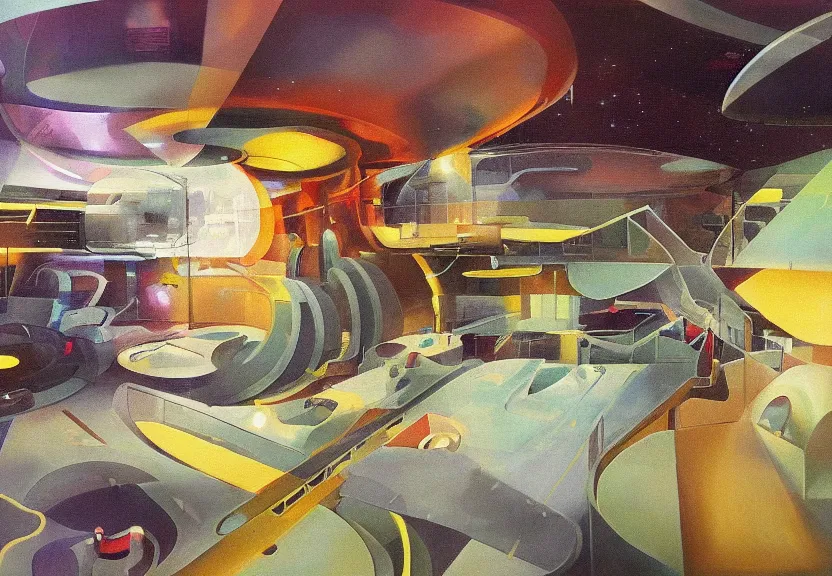 Image similar to ! dream an oil panting of a futuristic space in the metaverse designed by frank gehru