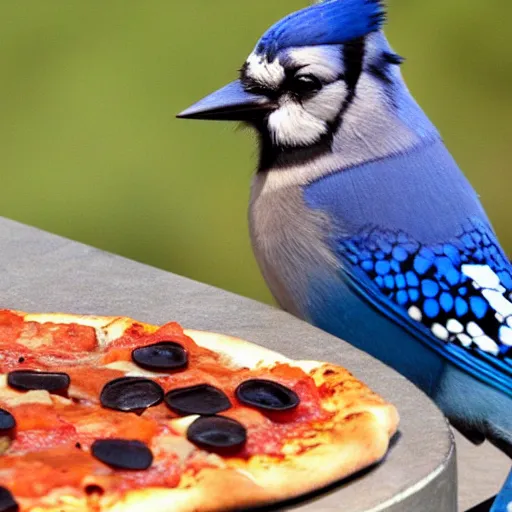 Image similar to bluejay eating pizza