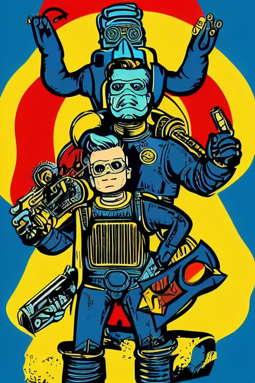 Image similar to fallout 7 6 retro futurist illustration art by butcher billy, sticker, colorful, illustration, highly detailed, simple, smooth and clean vector curves, no jagged lines, vector art, smooth andy warhol style