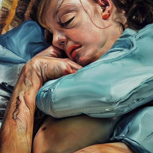 Image similar to high quality high detail painting by lucian freud and jenny saville, hd, daydreaming, turquoise