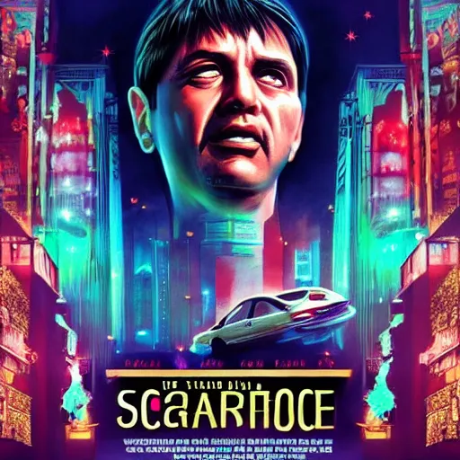 Image similar to scenes from the movie scarface as movie poster art, 8 k, coherent, intricate, elegant, volumetric lighting, sharp focus on scenery, digital painting, highly detailed, sharp focus, illustration by j scott campbell ron cheng, ngai victo