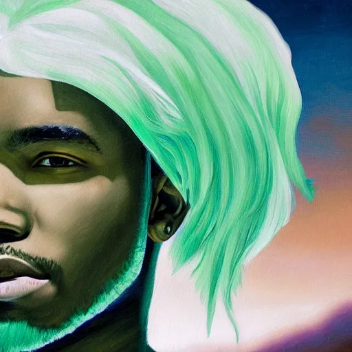 Image similar to frank ocean with buzzcut green hair | renaissance | oil painting | highly detailed | emotional