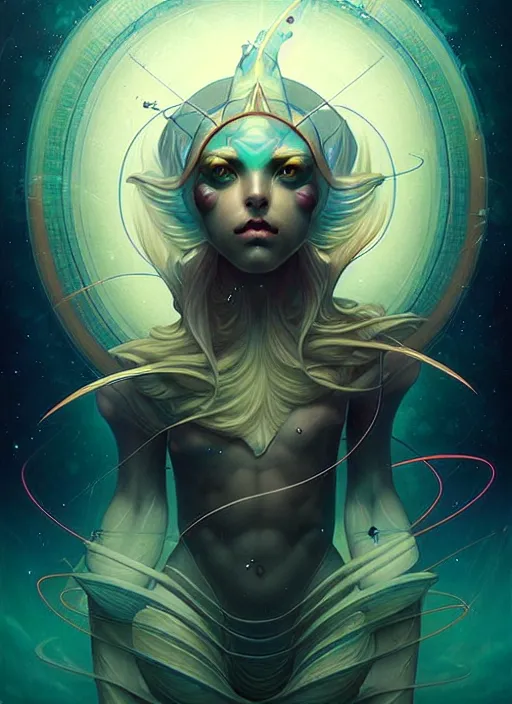 Prompt: symmetry!! pisces the fish!!!! highly detailed, high contrast, light reflection, trippy, nebula, trending on art station by artgem, by peter mohrbacher, by wlop, by ruan jia