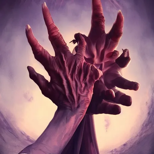 Prompt: two demonic hands hold planet earth, artstation
